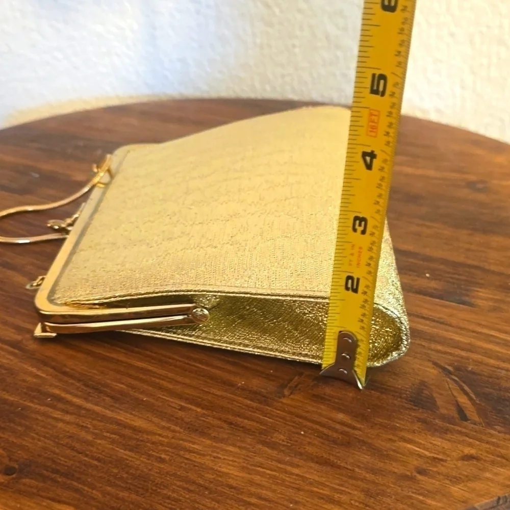 Vintage Gold Metallic Fabric Clutch Short strap Wristlet Retro PARTY Dance